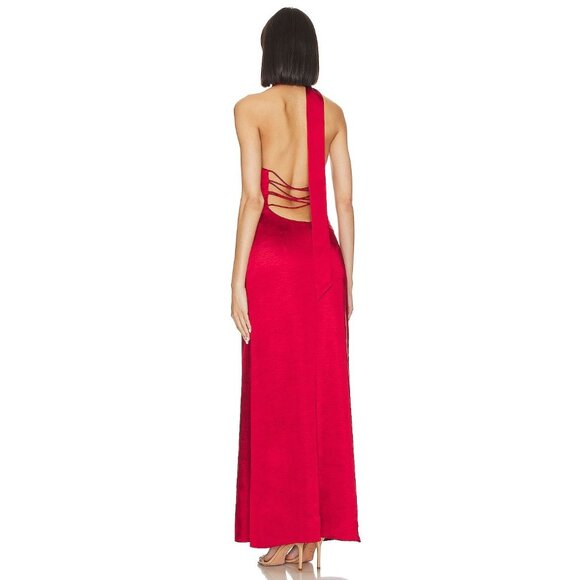LPA Raveena Halter Scarf Maxi Dress in Cherry Red - Picture 3 of 5